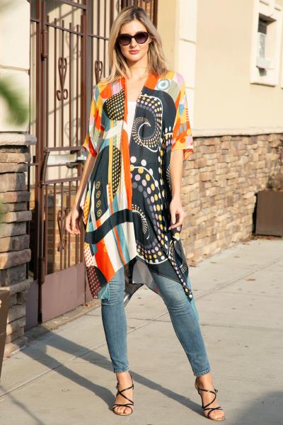MIXED GEOMETRIC PRINT COVER UP KIMONO