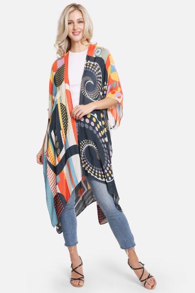 MIXED GEOMETRIC PRINT COVER UP KIMONO