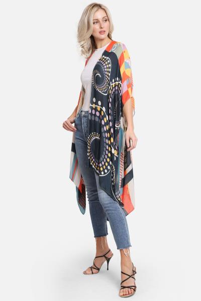 MIXED GEOMETRIC PRINT COVER UP KIMONO