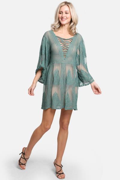 LEAF PATTERN LACE COVER UP