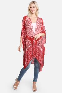 MANDALA PRINT COVER UP W/TASSELS KIMONO
