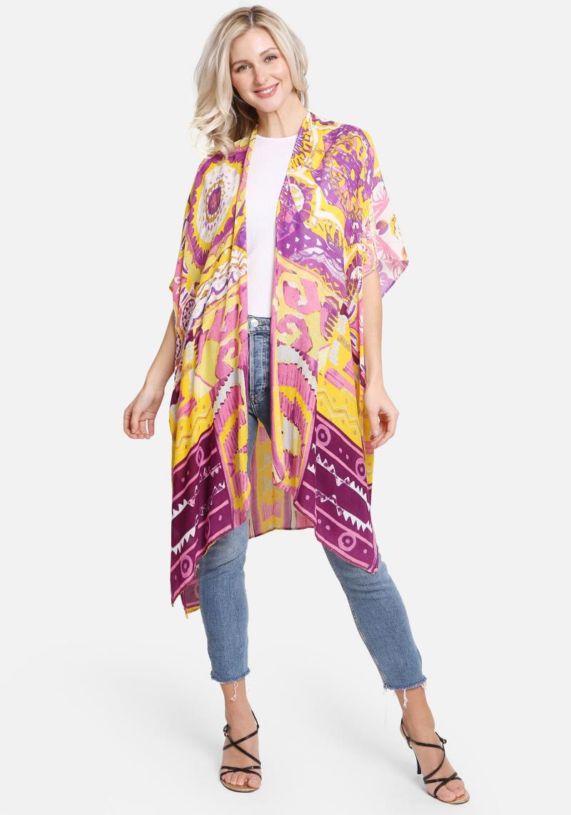 ABSTRACT PRINT COVER UP KIMONO