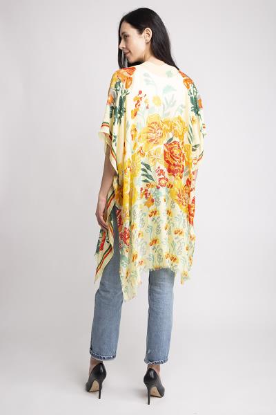 LONG LIGHTWEIGHT FLORAL PRINT TOPPER COVER UP KIMONO CARDIGAN WITH SHORT TRIMS