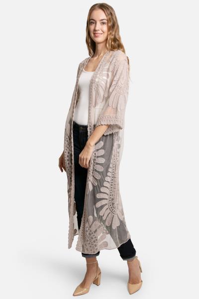 SHEER MESH FLORAL EMBROIDERED LONG COVER UP