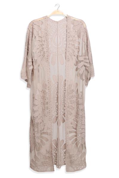 SHEER MESH FLORAL EMBROIDERED LONG COVER UP