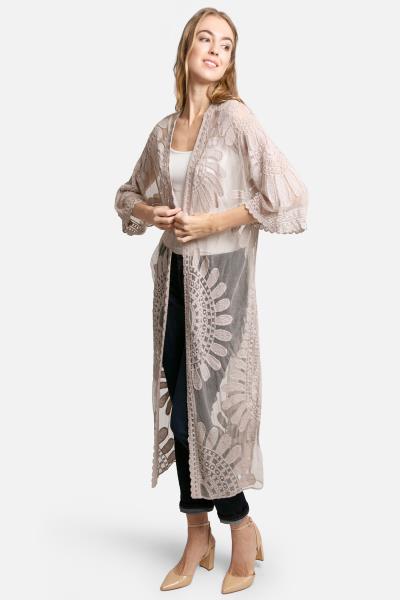 SHEER MESH FLORAL EMBROIDERED LONG COVER UP