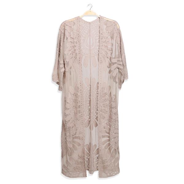 SHEER MESH FLORAL EMBROIDERED LONG COVER UP