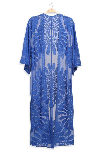 SHEER MESH FLORAL EMBROIDERED LONG COVER UP