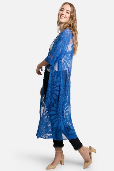 SHEER MESH FLORAL EMBROIDERED LONG COVER UP