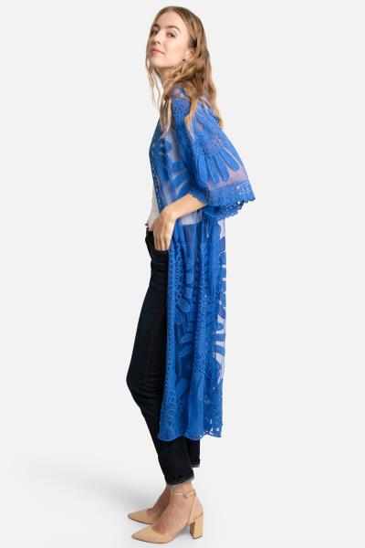 SHEER MESH FLORAL EMBROIDERED LONG COVER UP