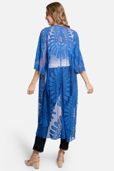 SHEER MESH FLORAL EMBROIDERED LONG COVER UP