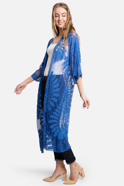 SHEER MESH FLORAL EMBROIDERED LONG COVER UP