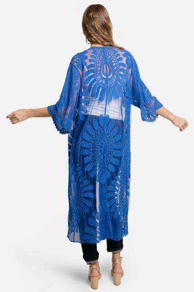 SHEER MESH FLORAL EMBROIDERED LONG COVER UP