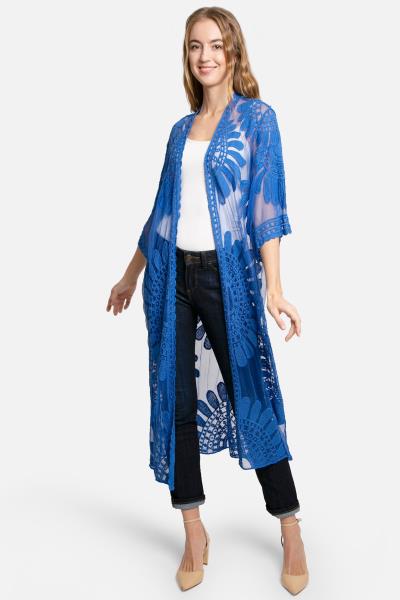 SHEER MESH FLORAL EMBROIDERED LONG COVER UP