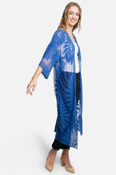 SHEER MESH FLORAL EMBROIDERED LONG COVER UP