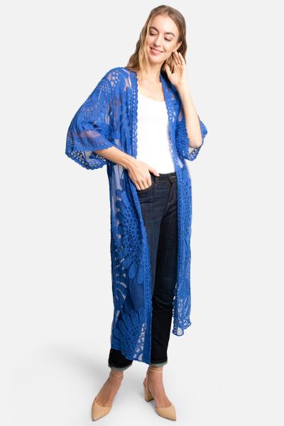 SHEER MESH FLORAL EMBROIDERED LONG COVER UP