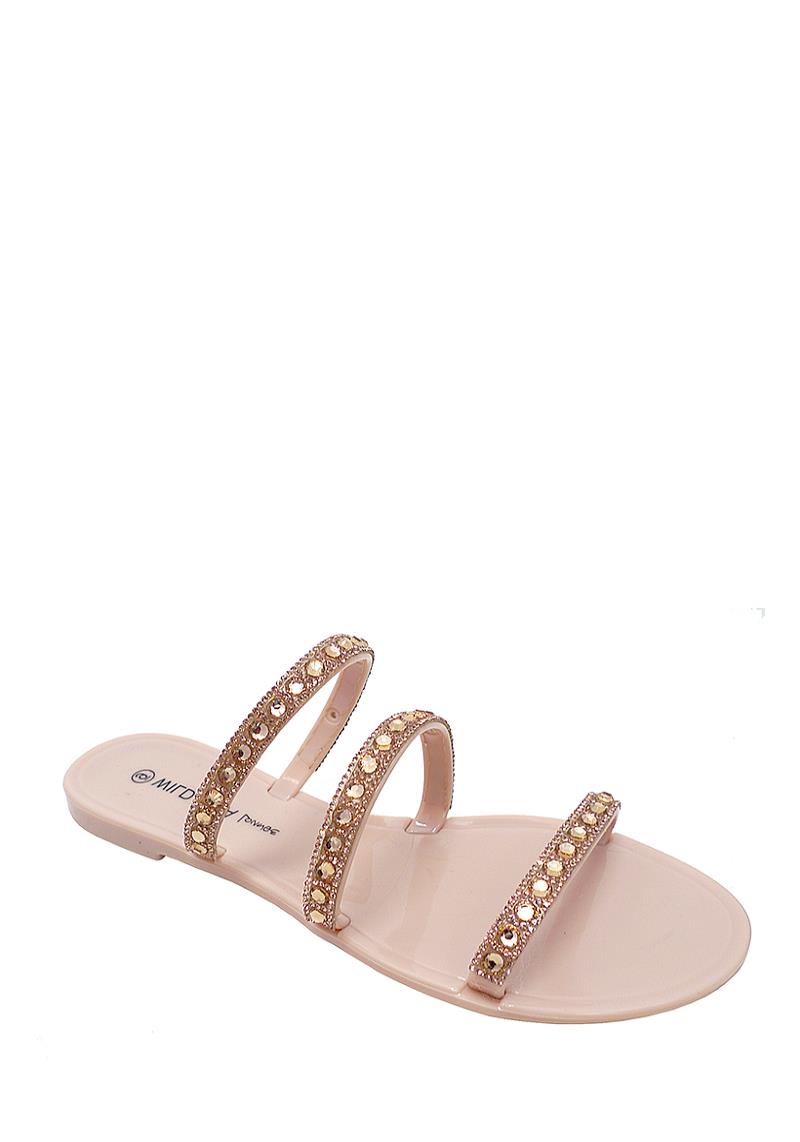 CHIC RHINESTONE TRIPLE THIN STRAP SLIPPER SANDALS