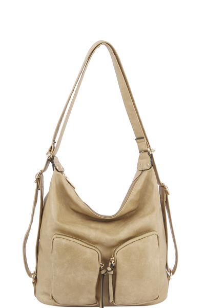 FASHION ZIPPER DESIGN SHOULDER HOBO BACKPACK