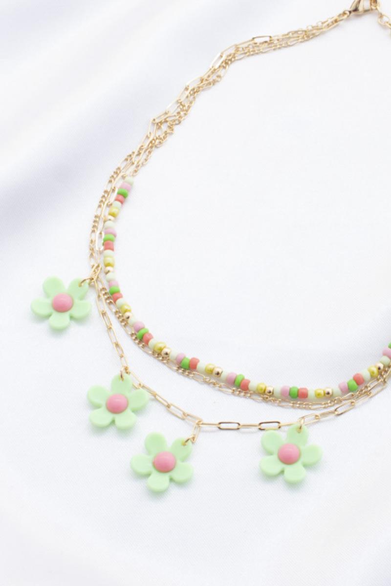 DAISY CHARM OVAL LINK BEAD LAYERED NECKLACE