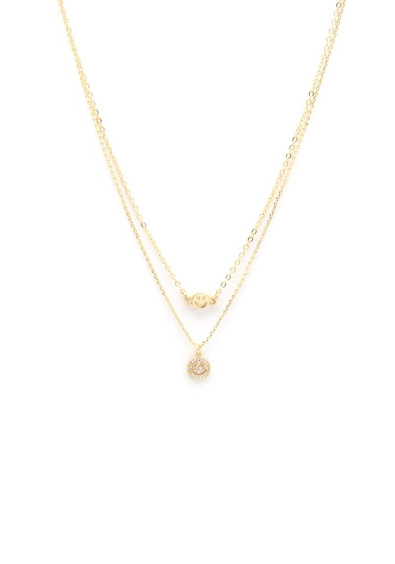 DAINTY HAPPY FACE CHARM LAYERED NECKLACE