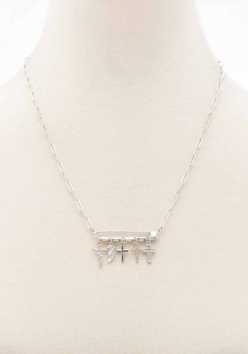 CROSS WING CHARM OVAL LINK NECKLACE