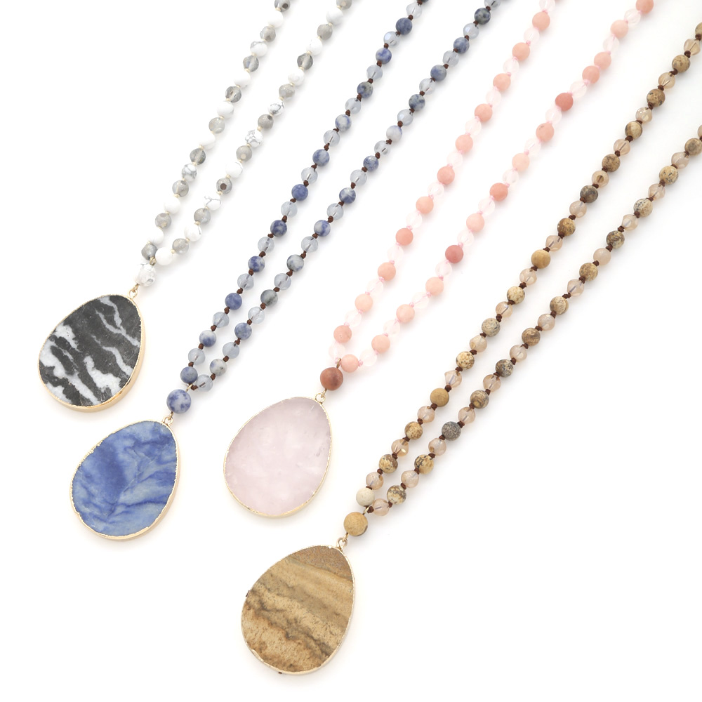 LONG BEADED NATURAL STONE NECKLACE