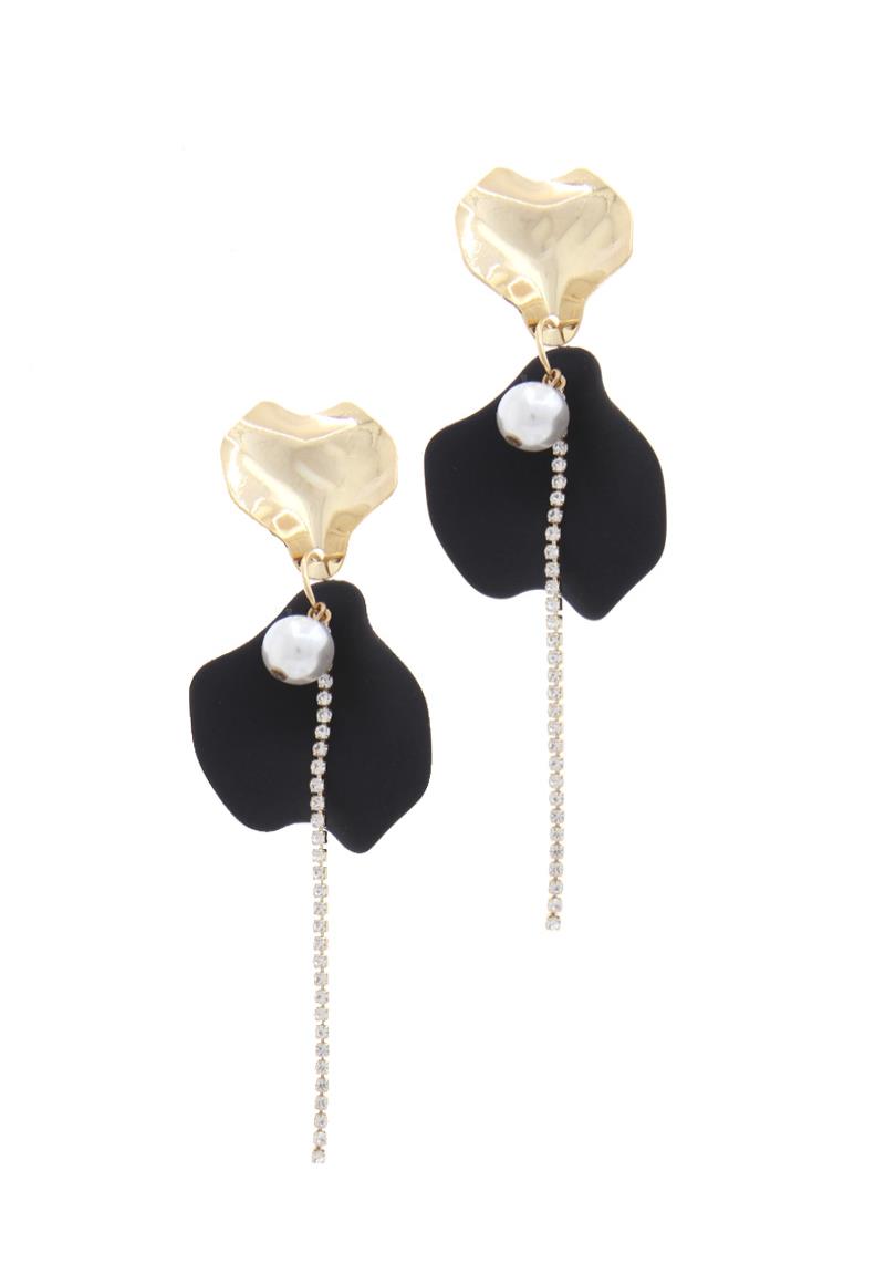 PETAL SHAPE RHINESTONE STRAND DROP EARRING