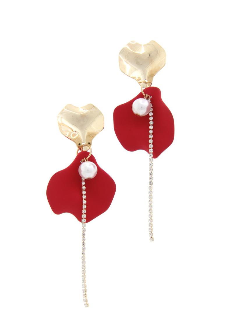 PETAL SHAPE RHINESTONE STRAND DROP EARRING
