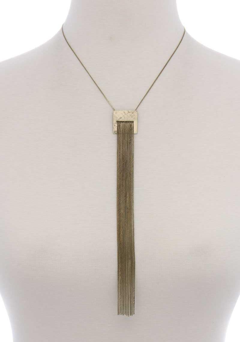 HAMMERED SQUARE MULTI STRAND CHAIN NECKLACE