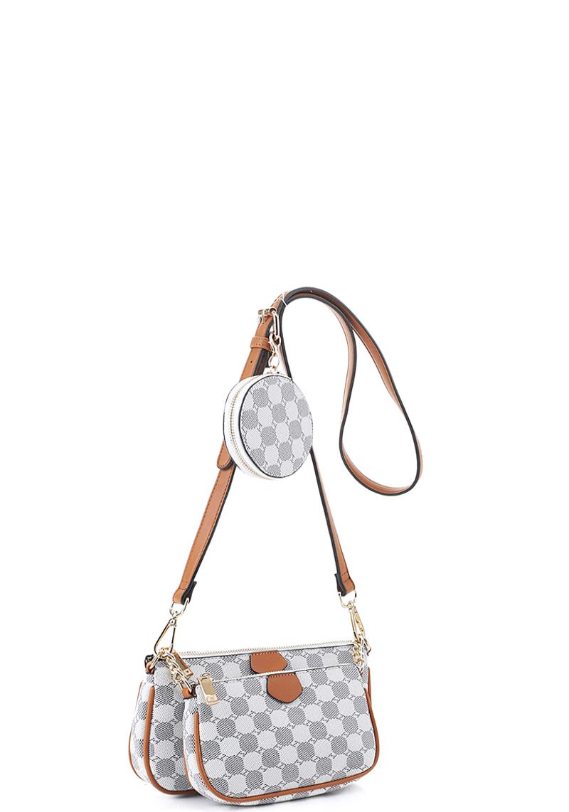 3IN1 FASHION STYLISH CIRCLE DOTS DESIGN CROSSBODY WITH MATCHING BAG AND COIN PURSE SET