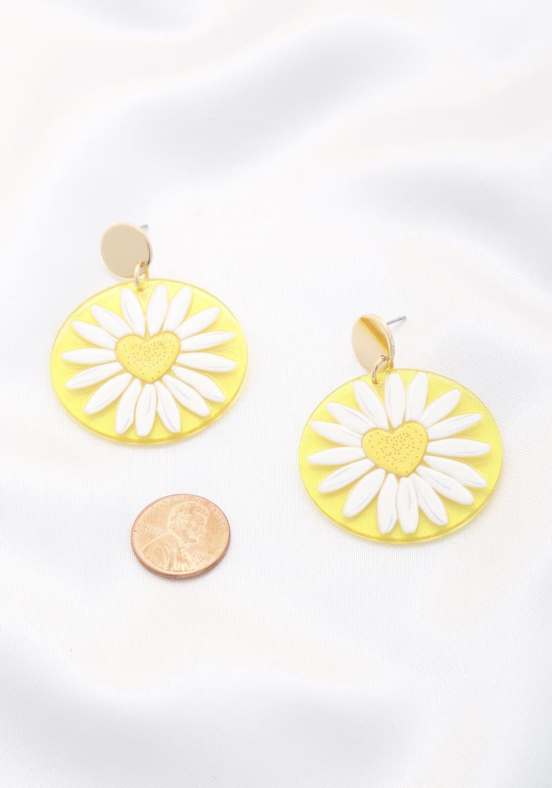 DAISY PRINTED ROUND AC DROP EARRIING