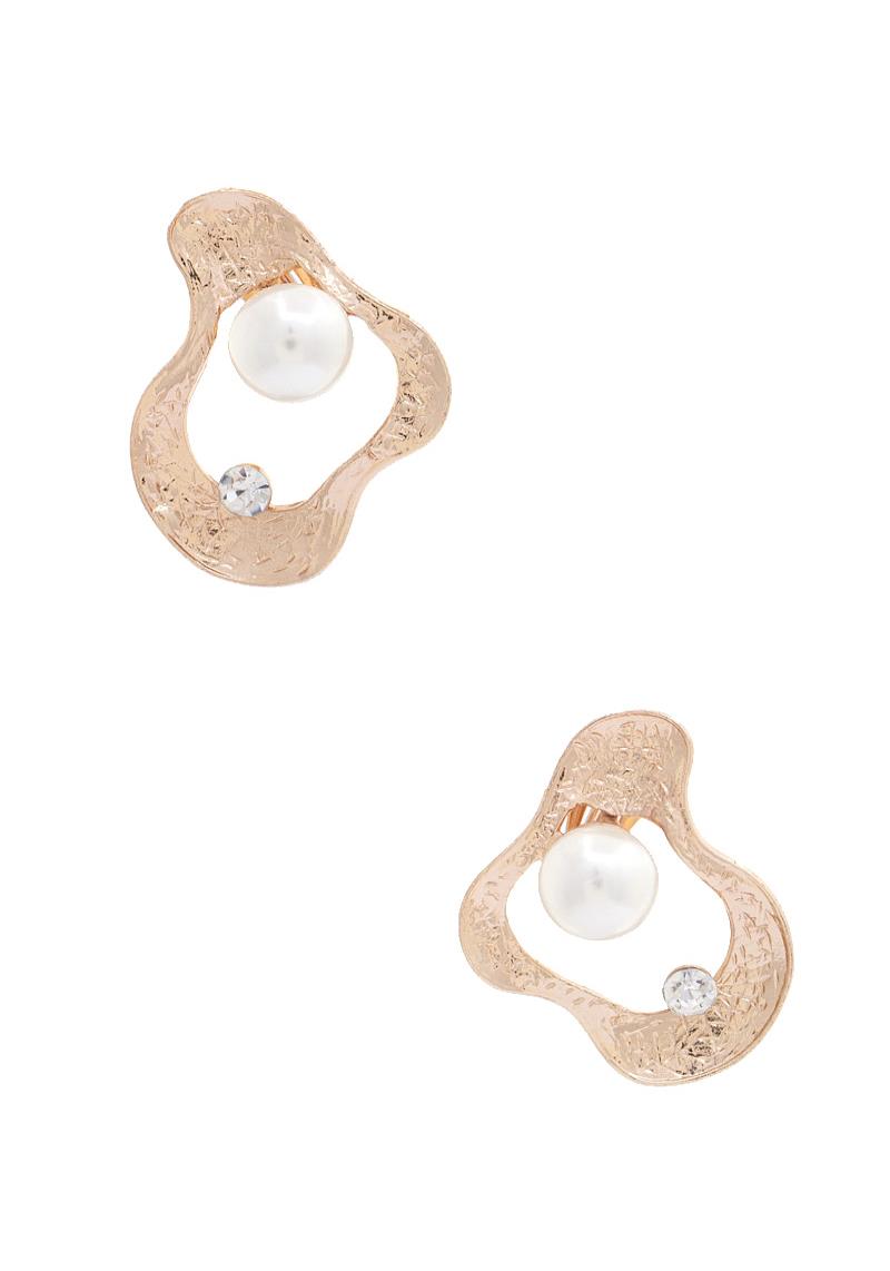 ORGANIC SHAPE METAL PEARL EARRING