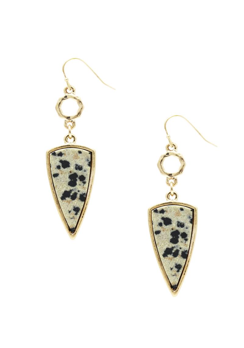 METAL ARROW STONE DANGLE EARRING