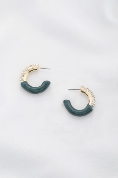 COLOR METAL RHINESTONE OPEN CIRCLE EARRING