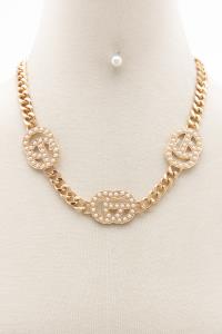 DOUBLE CIRCLE RHINESTONE NECKLACE