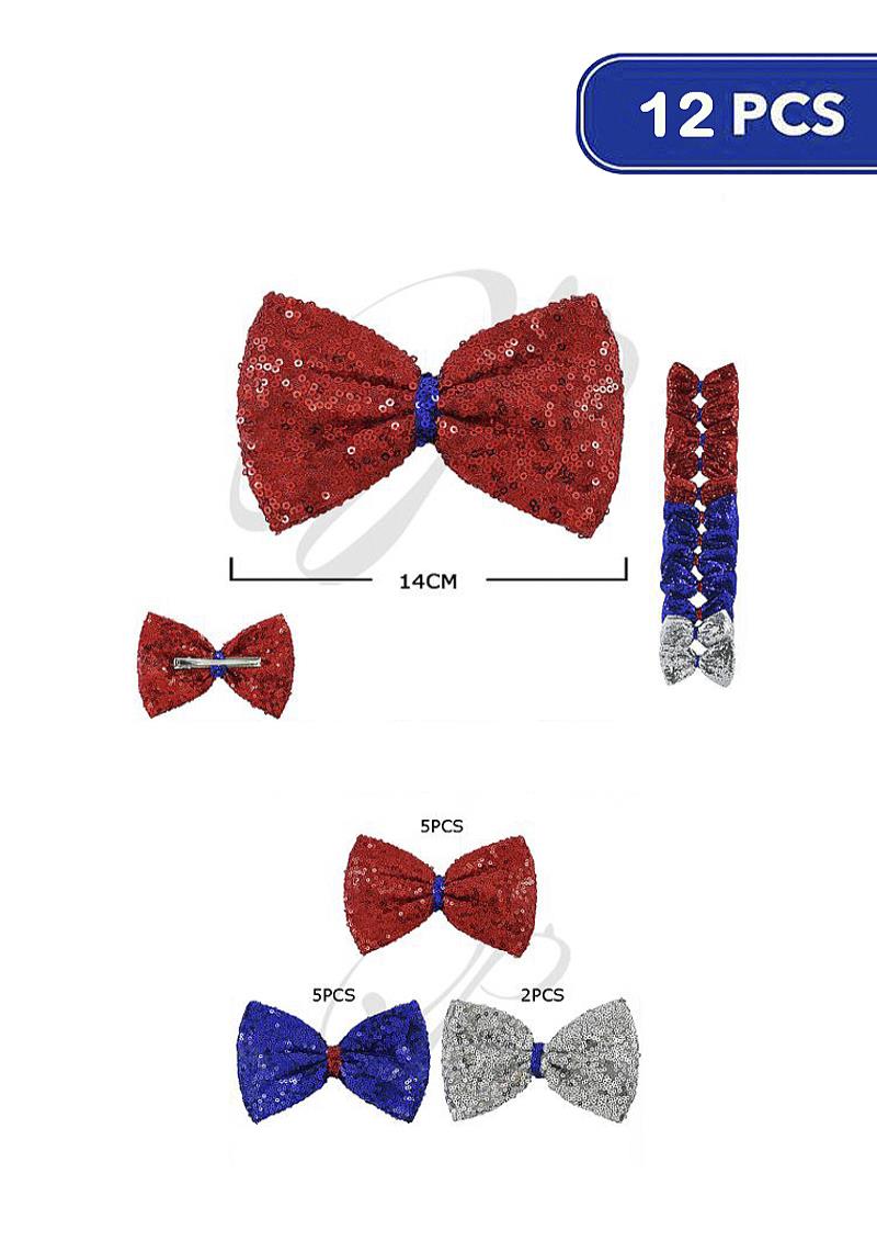 SHINY SEQUIN BOW HAIR PIN CLIP SET (12 UNITS)