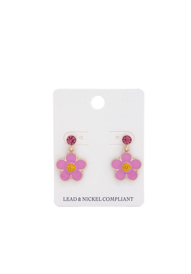 FLOWER RHINESTONE DANGLE DROP EARRING