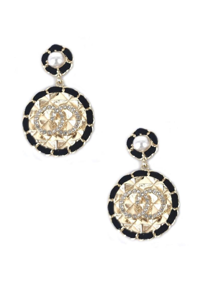METAL BLACK METAL CHAIN ROUND DOUBLE DANGLE EARRING