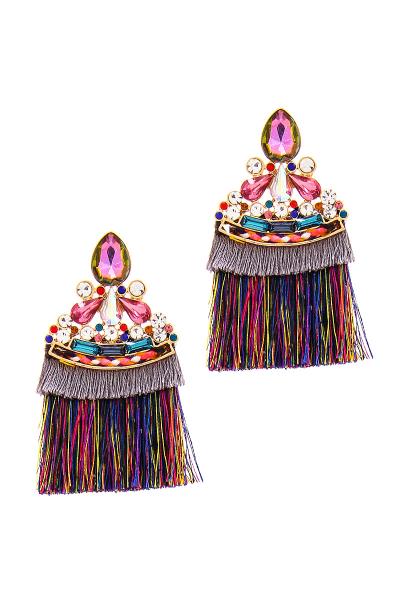 FASHION TASSEL AND RHINESTONE EARRING