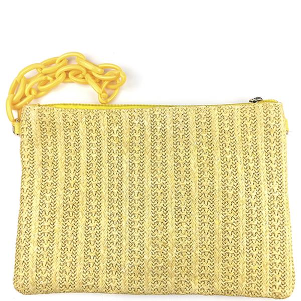 FASHION STRAW DESIGN LINK HANDLE CLUTCH BAG