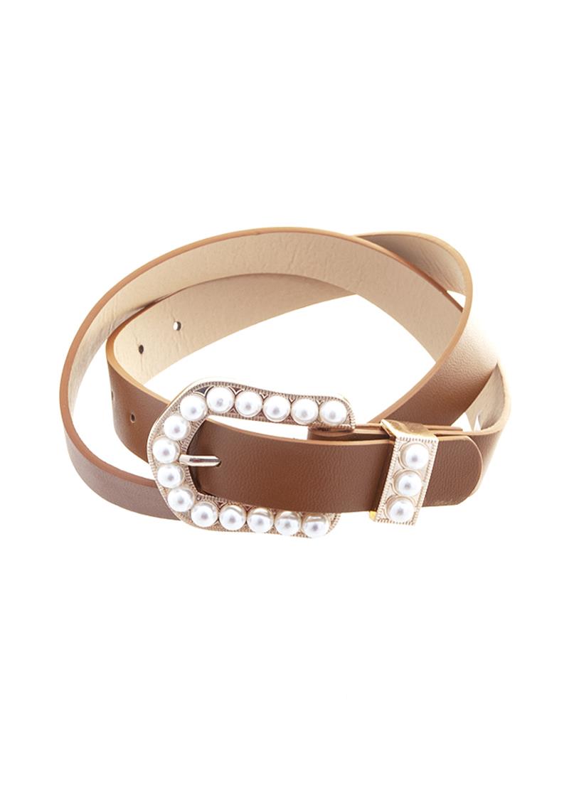 TRENDY FASHION METAL PEARL BUCKLE DESIGN BELT