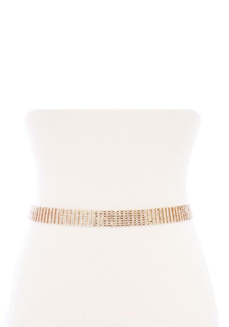 7 RHINESTONE LINE CLASSIC WAIST METAL BELLY CHAIN BELT