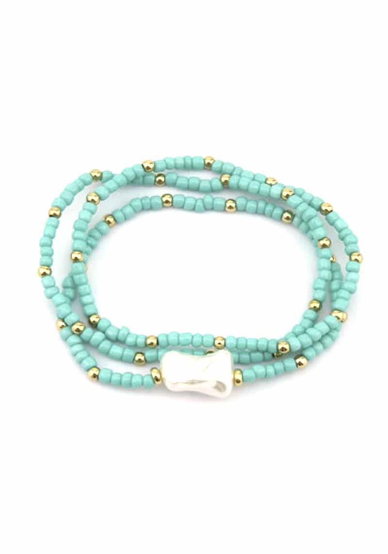 SEED BEAD PEARL CHARM STRETCH MULTI BRACELET