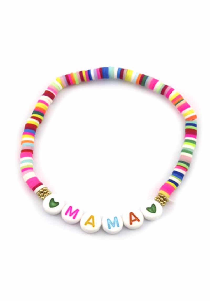 RUBBER DISC BEAD MAMA MOTHER`S DAY STRETCH BRACELET