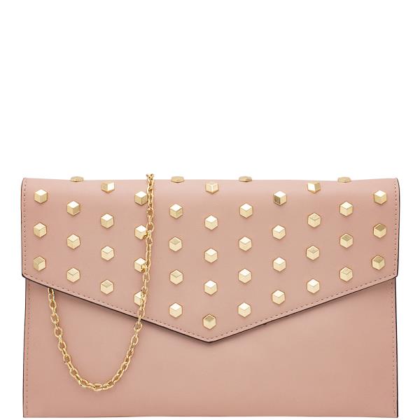 SMOOTH CUBE STUDDED FLAP CLUTCH CROSSBODY BAG