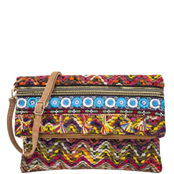 FASHION ABSTRACT BOHO TEXTURE TASSEL DESIGN CROSSBODY BAG