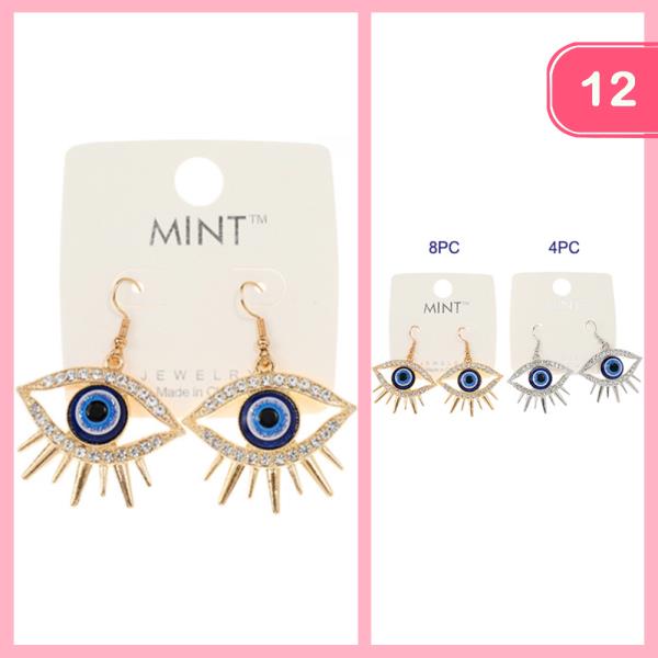 RHINESTONE EVIL EYE DANGLE EARRING (12 UNITS)