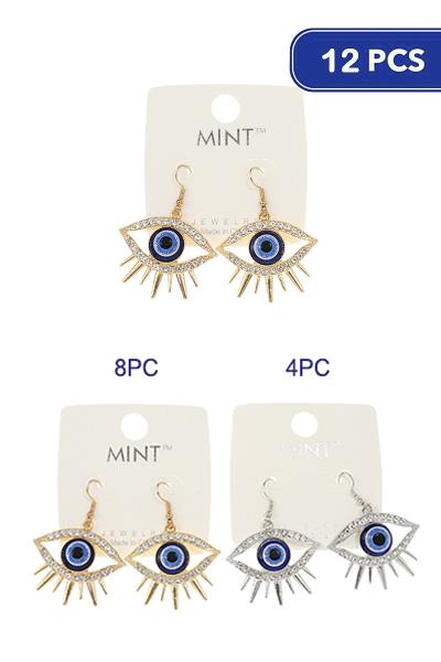 RHINESTONE EVIL EYE DANGLE EARRING (12 UNITS)