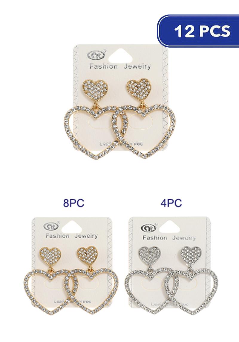 FASHION PEARL RHINESTONE HEART EARRING (12 UNITS)