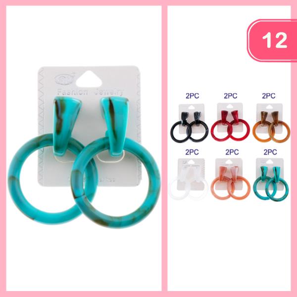 FASHION ACRYLIC MARBLE LIKE TEXTURED OPEN HOOP SHAPE EARRING (12 UNITS)